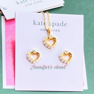 Kate Spade Earrings Jewelry Set NWT / Pearl & Stone Heart Earrings Necklace Set